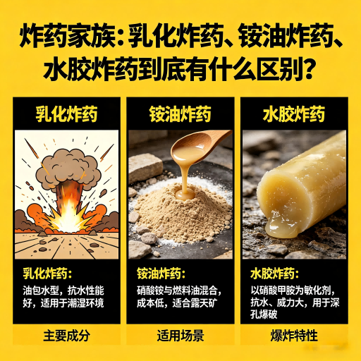 弓长岭炸药家族：乳化炸药、铵油炸药、水胶炸药到底有什么区别？